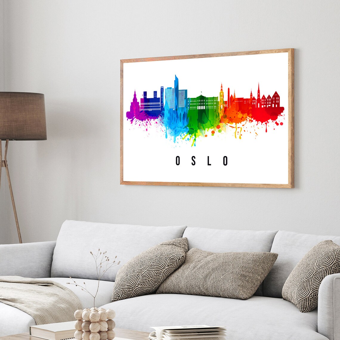 Oslo Norway City Hall Palace Watercolor Skyline Travel Poster - Image 3