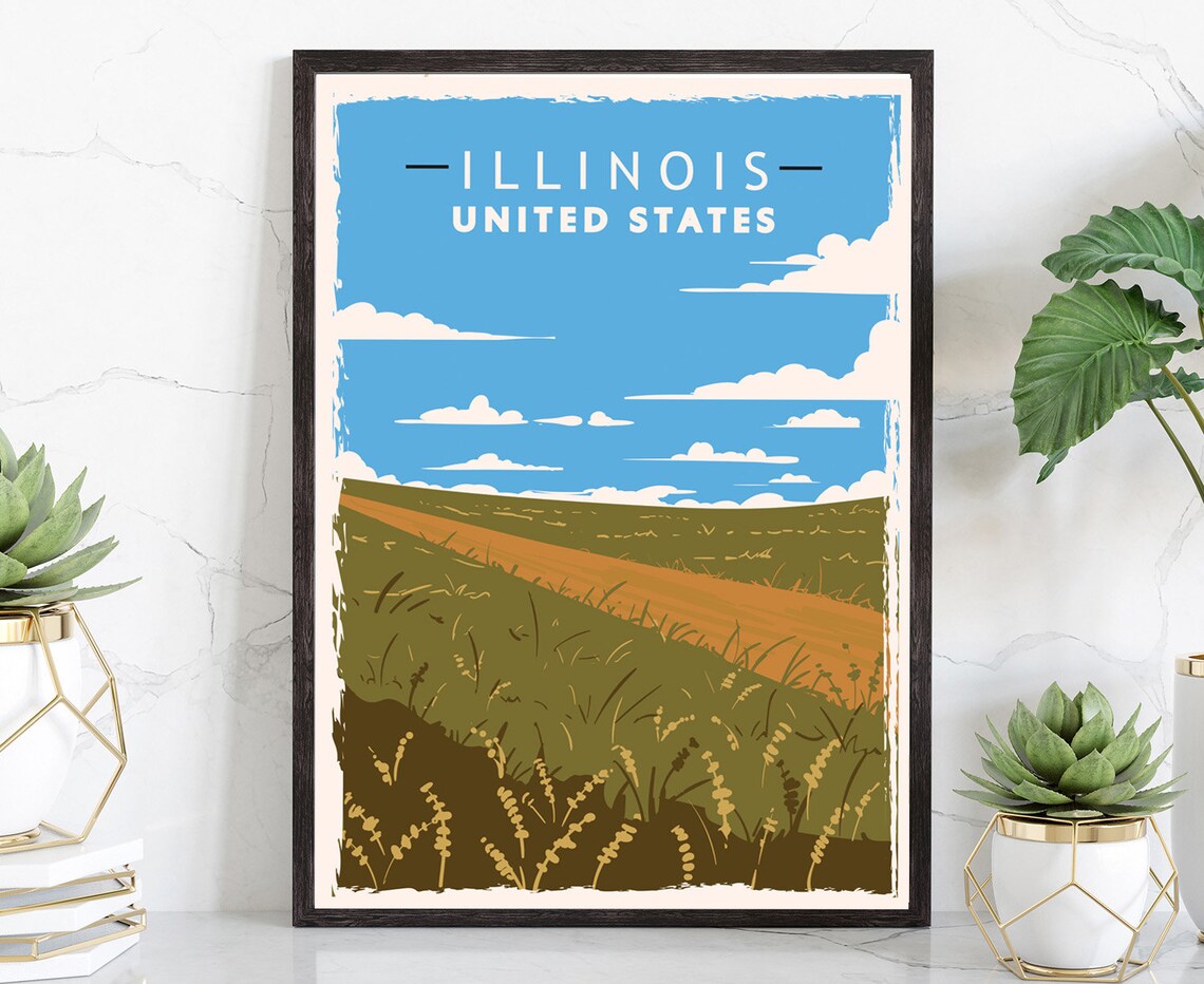 Illinois United States Vintage Countryside Road Travel Poster