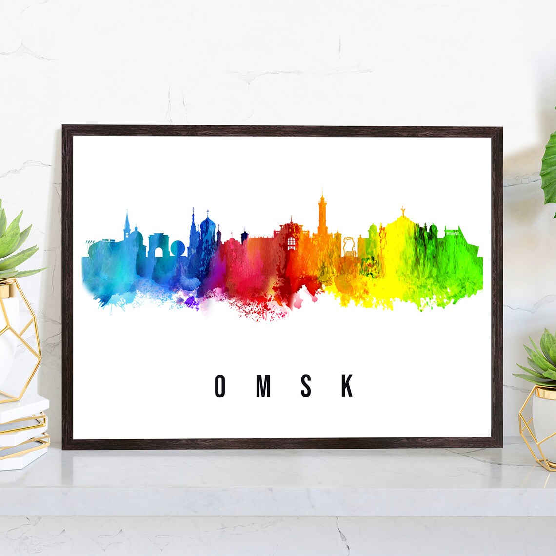 Omsk Russia Watercolor Silhouette Skyline Church Domes Poster