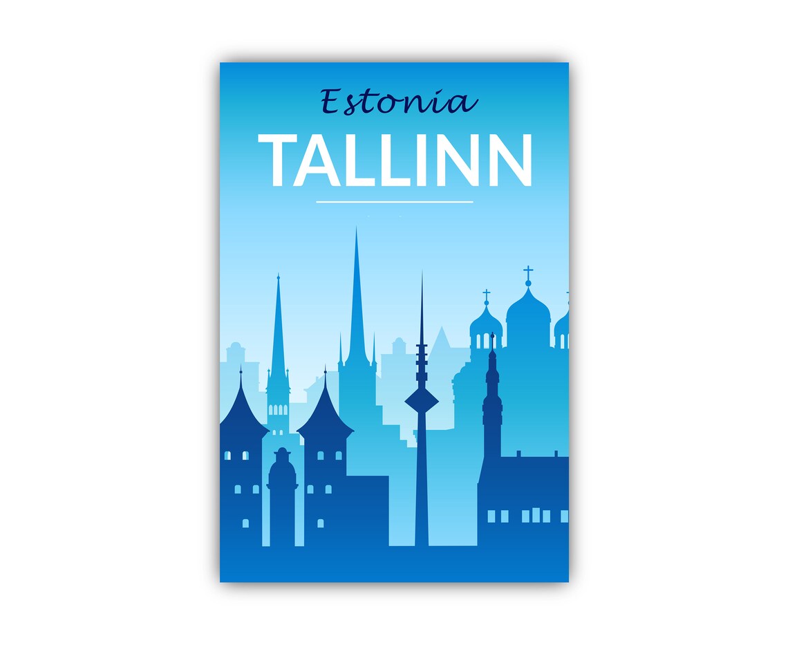 Tallinn Estonia Blue Old Town Skyline Silhouette Travel Poster - Image 2