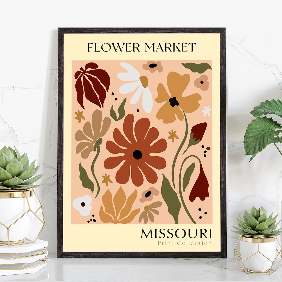 Missouri Flower Market Rust Pink Retro Bloom Botanical Art Poster