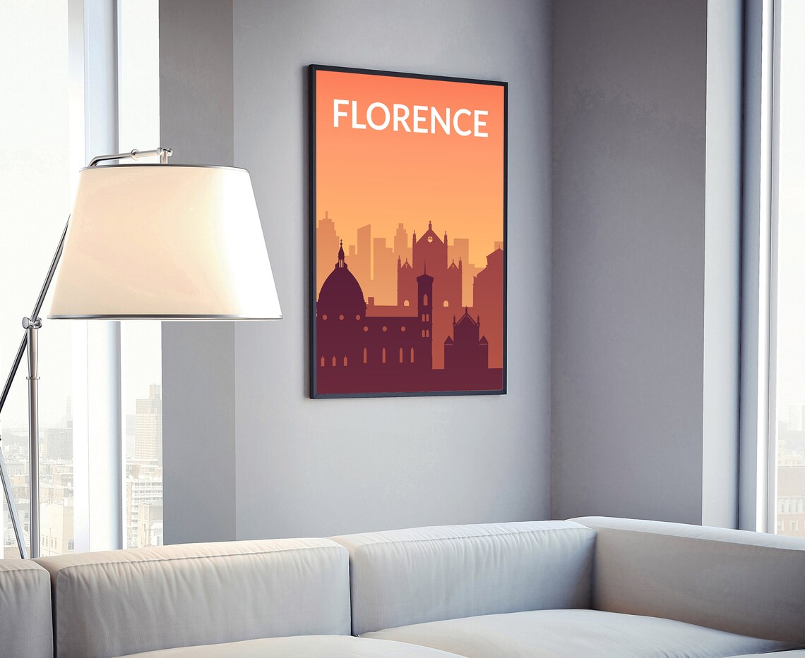 Florence Italy Sunset Skyline Duomo Silhouette Modern Travel Poster - Image 4