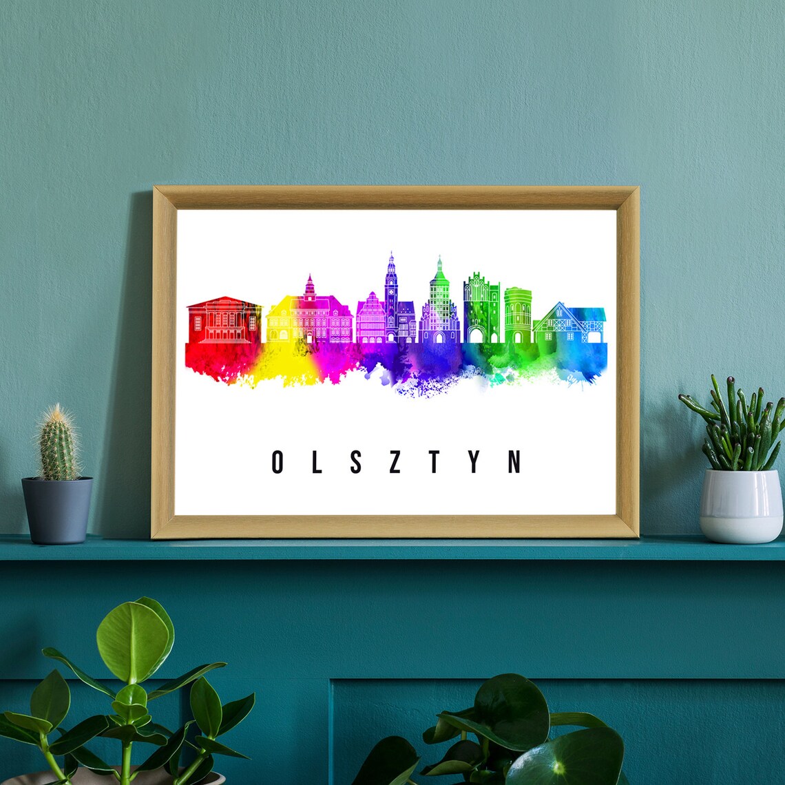 Olsztyn Poland Castle Church Towers Watercolor Skyline Poster - Image 2