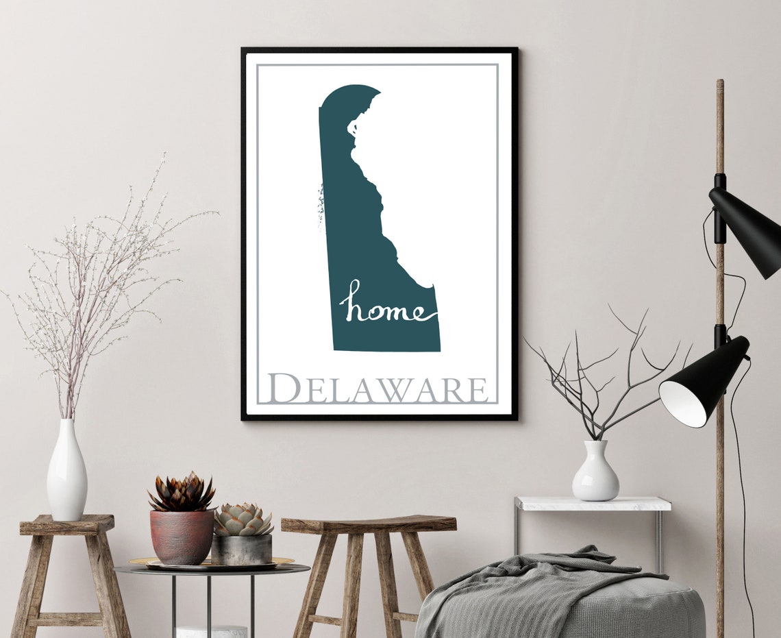 Delaware Home State Silhouette Minimal Teal Modern Map Wall Art Print - Image 3