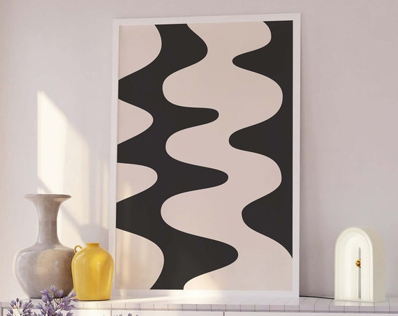 Black Abstract Print Art Trendy Neutral 70s Retro Art Cute Trendy Wall Art