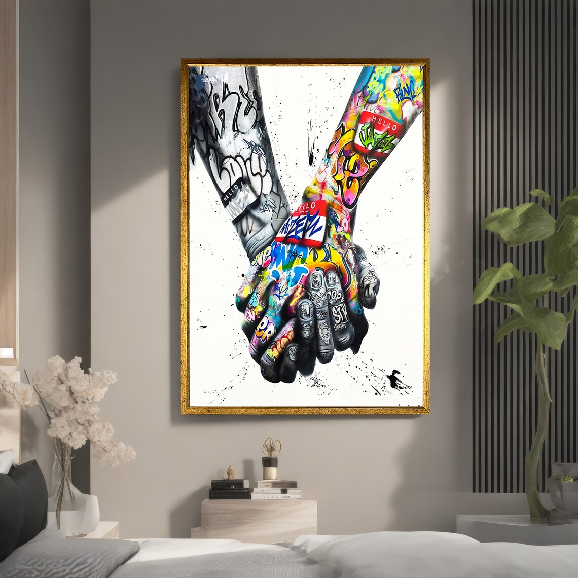 Holding Hands Graffiti Art, Bold Urban Decor - Image 5