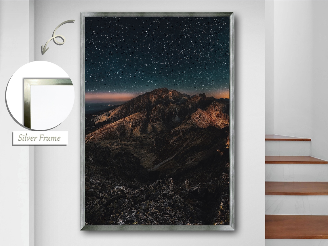 Night Mountain Landscape, Starry Night Art Print - Image 2