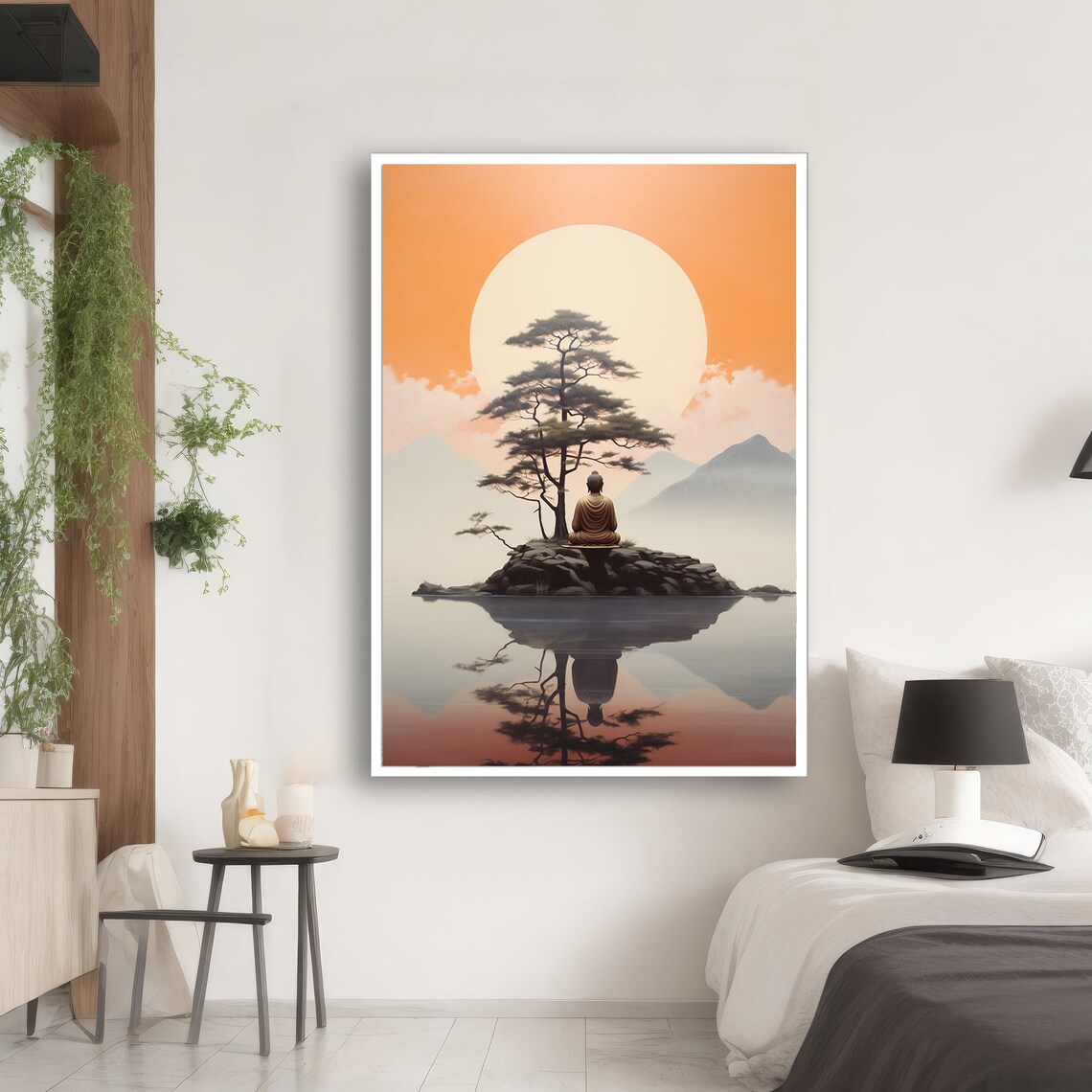 Peaceful Meditation At Sunset, Buddha Silhouette Art Print - Image 2