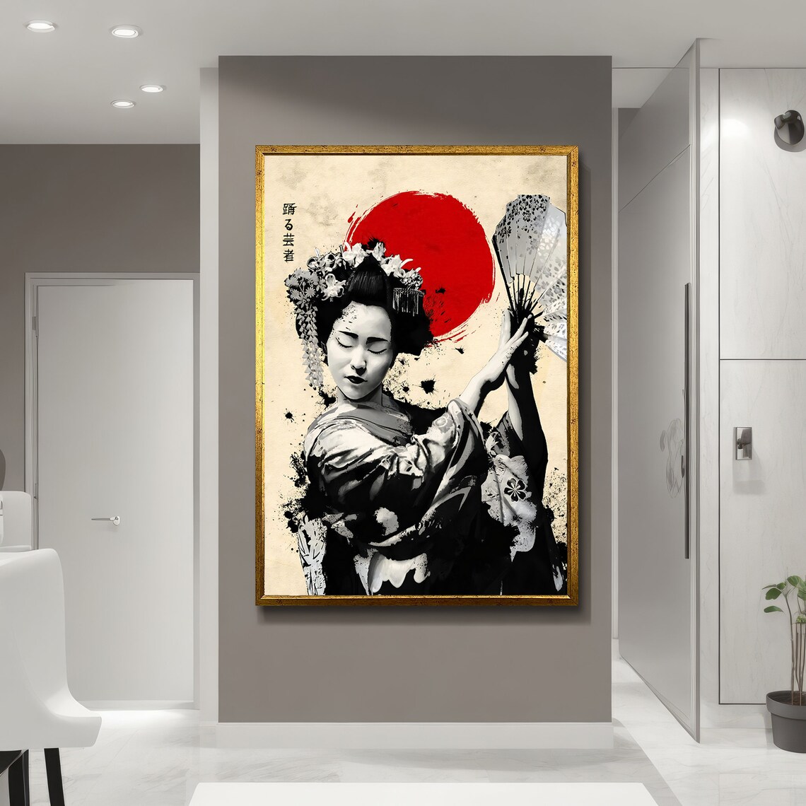 Geisha With Fan And Red Sun, Japanese Culture - Image 5