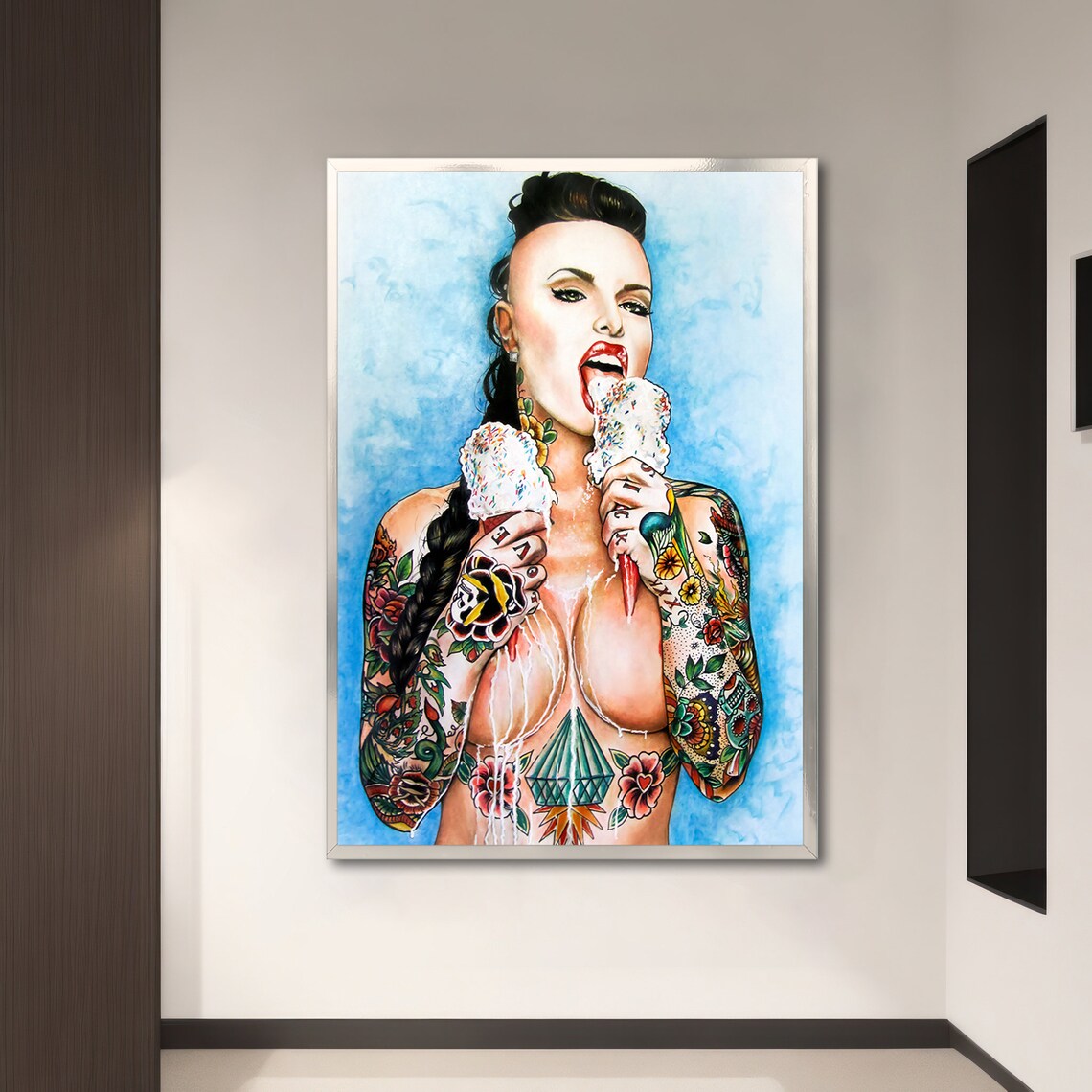 Tattooed Temptation, Sensual Woman Ice Cream Pop Art - Image 4
