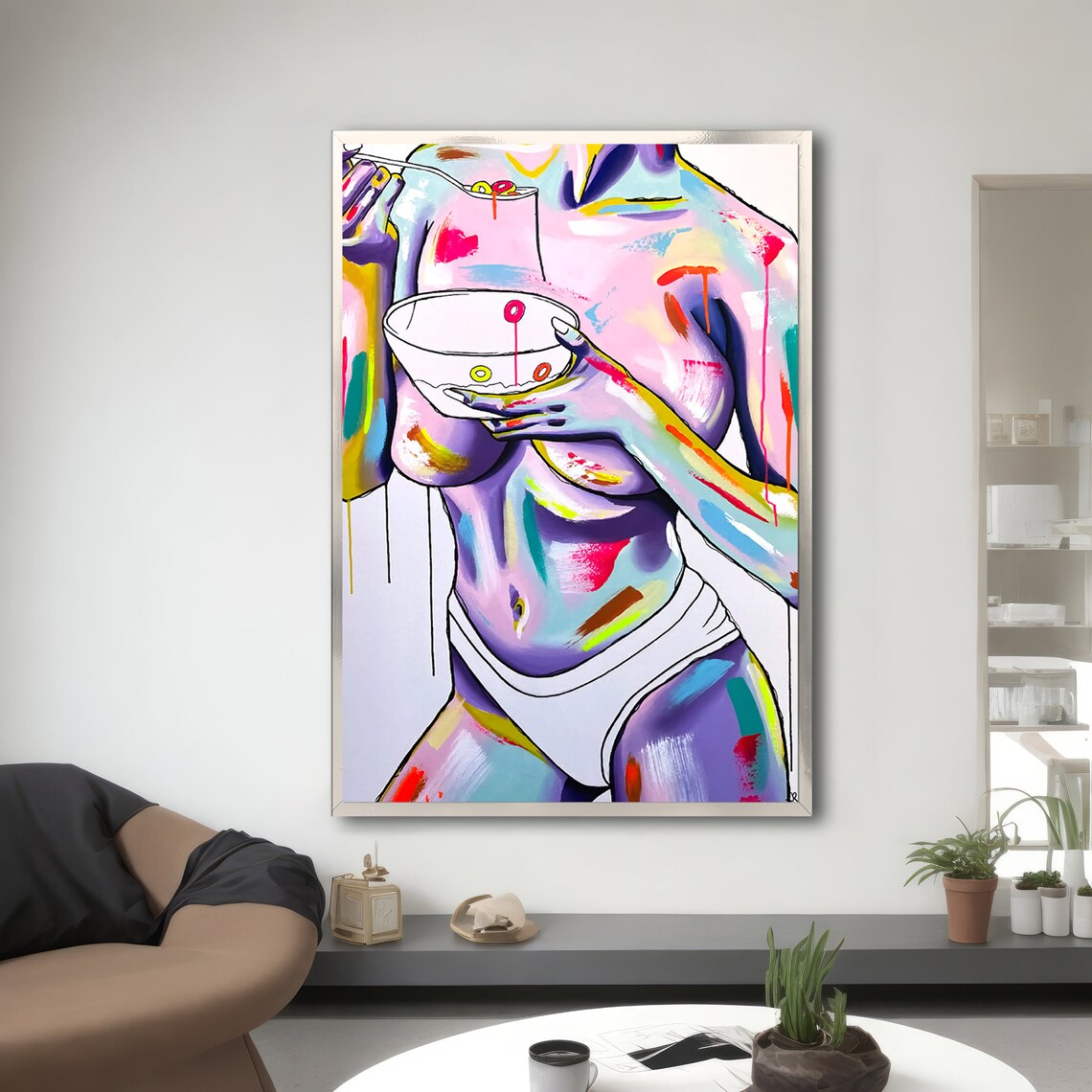 Nude Woman With Cereal Bowl, Sensual Pop Art - Image 3