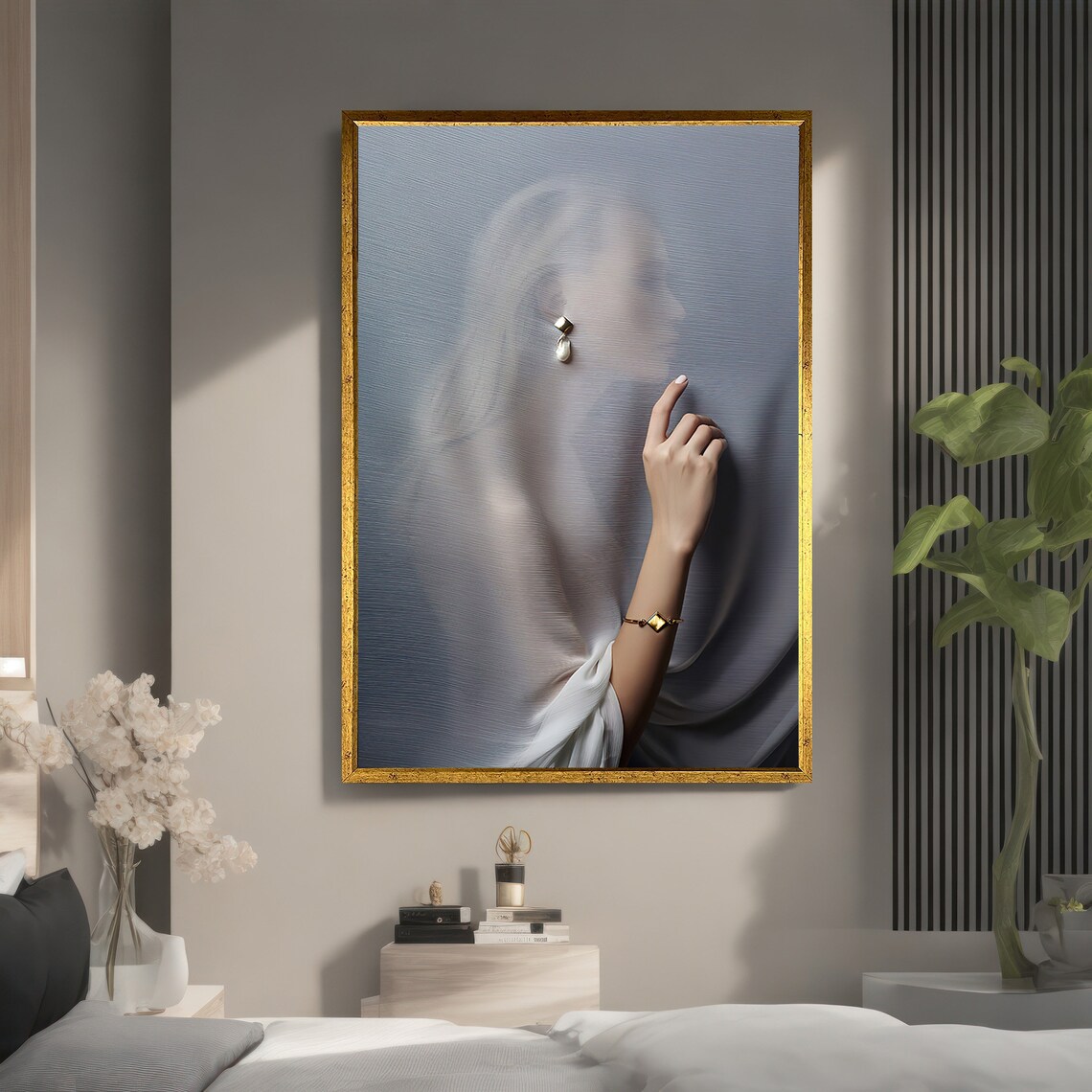 Elegant Woman Behind Glass, Modern Painting - Image 5