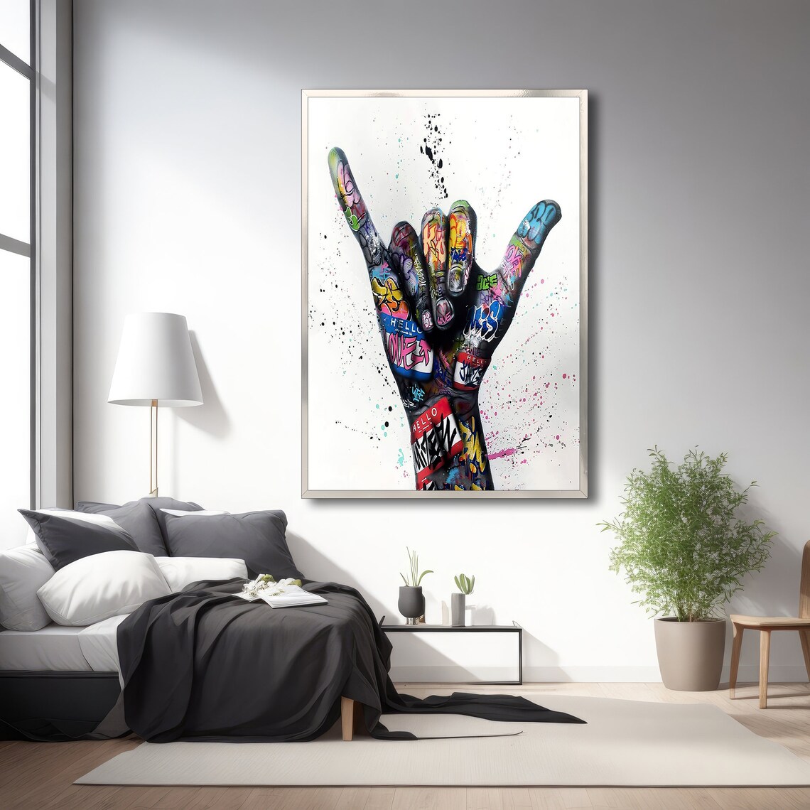 Graffiti Hand Gesture, Urban Decor Unique Gift - Image 3