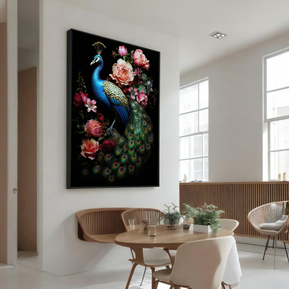 Regal Peacock Painting, Floral Animal Art