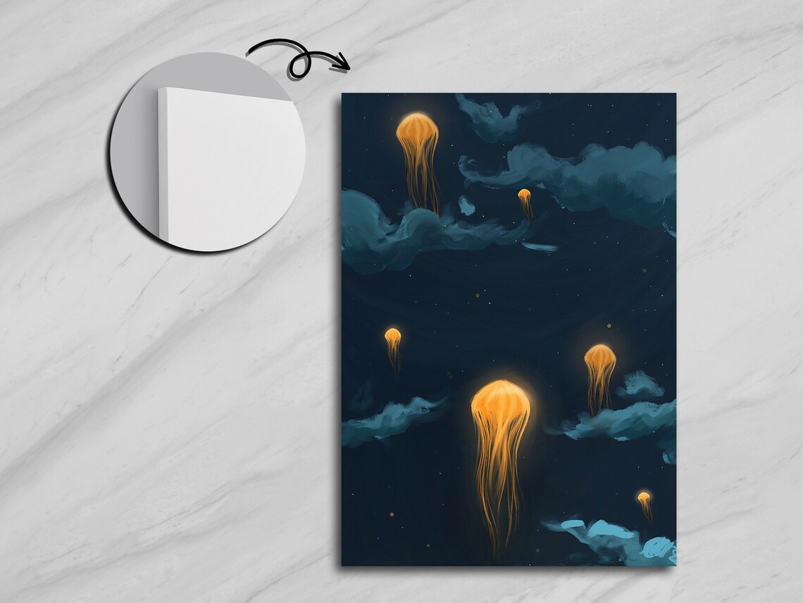 Jellyfish Rising To The Sky, Surreal Sea Life Art Print - Image 5