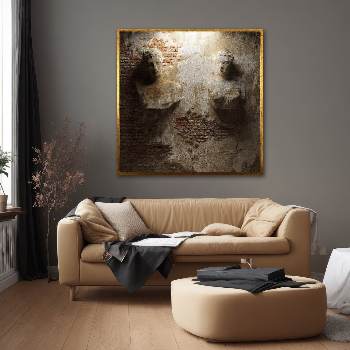 Ancient Wall Relief Sculpture, Rustic Busts