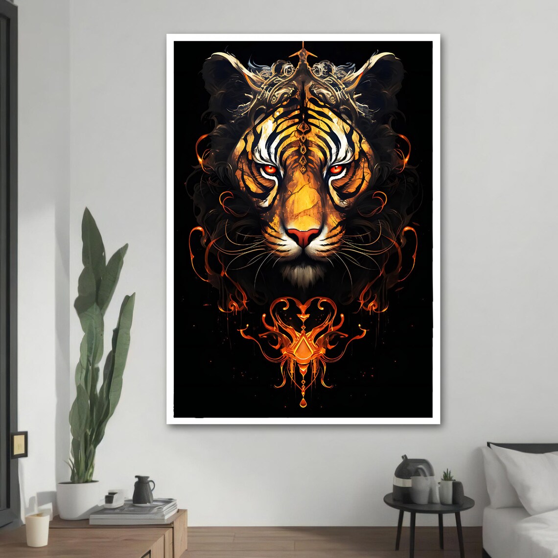 Fiery Geometric Tiger Painting, Bold Animal Art - Image 2