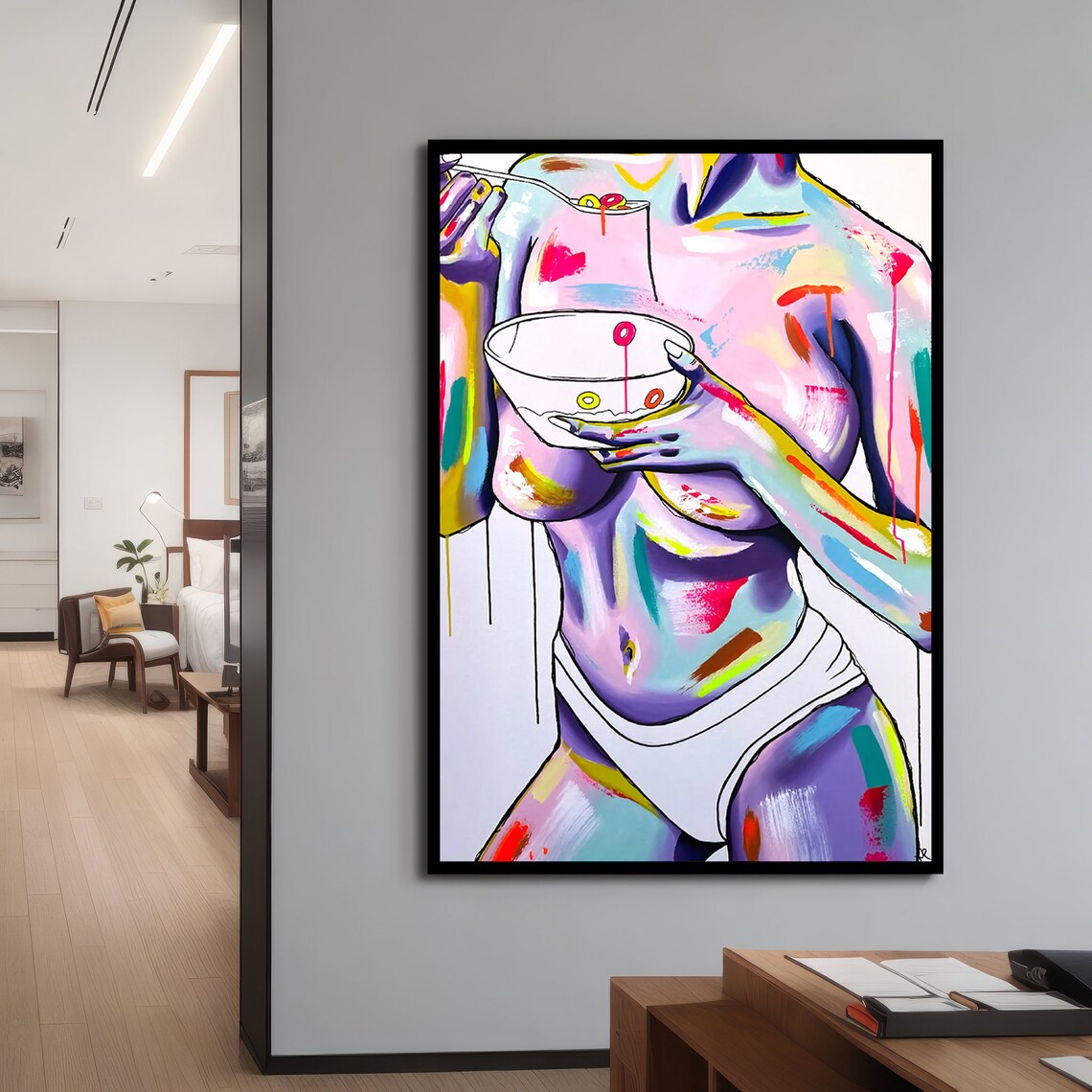 Nude Woman With Cereal Bowl, Sensual Pop Art - Image 4
