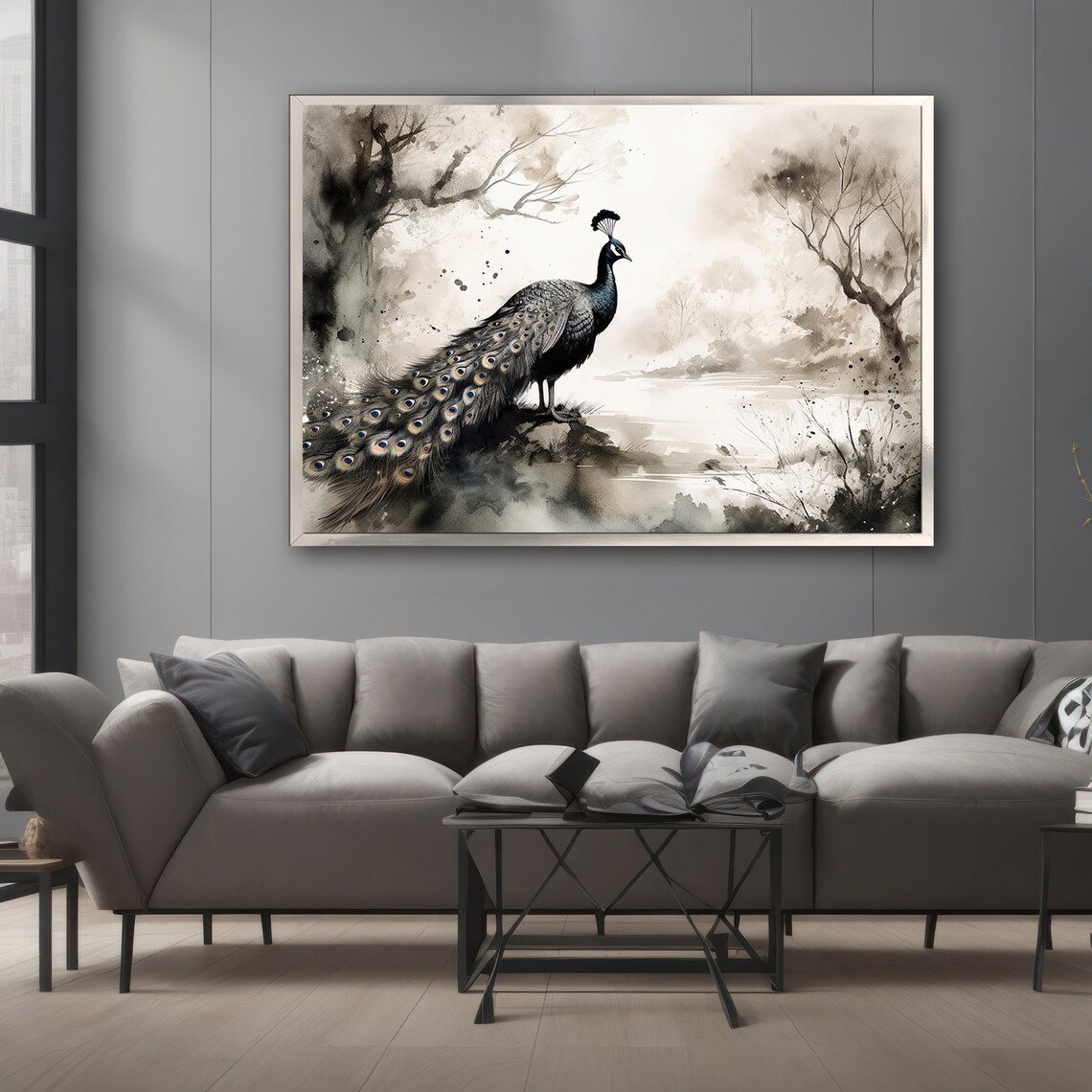 Elegant Peacock Painting, Modern Animal Art - Image 3