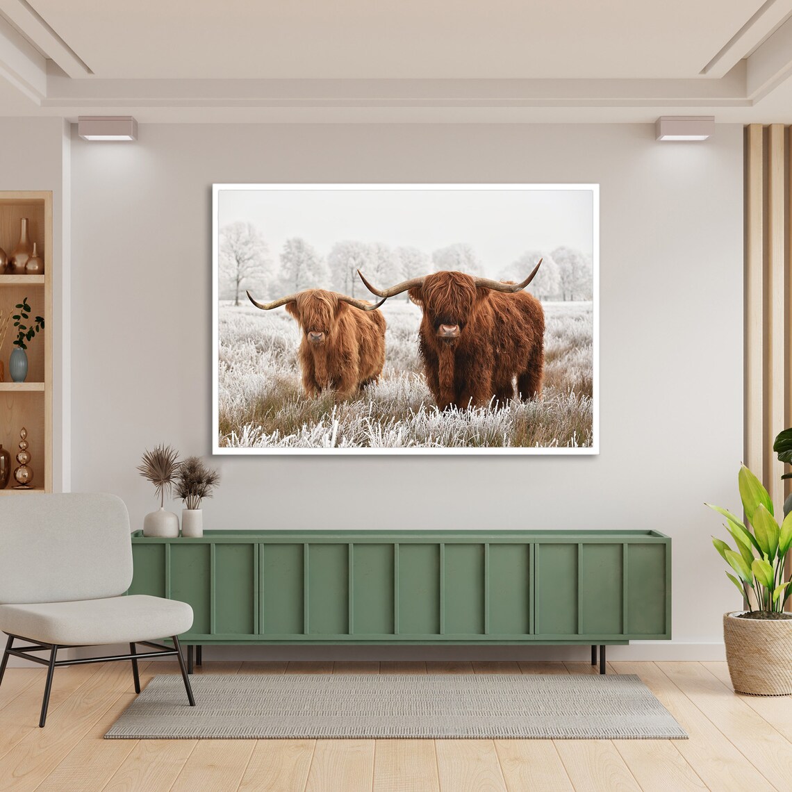 Highland Cow Landscape, Rustic Nordic Decor - Image 3