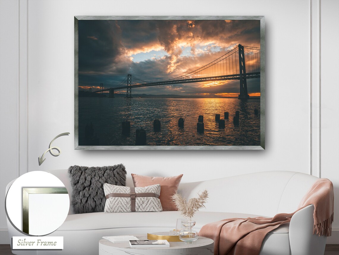 Cloudy Sunset Bridge Painting, Modern Landscape - Image 2