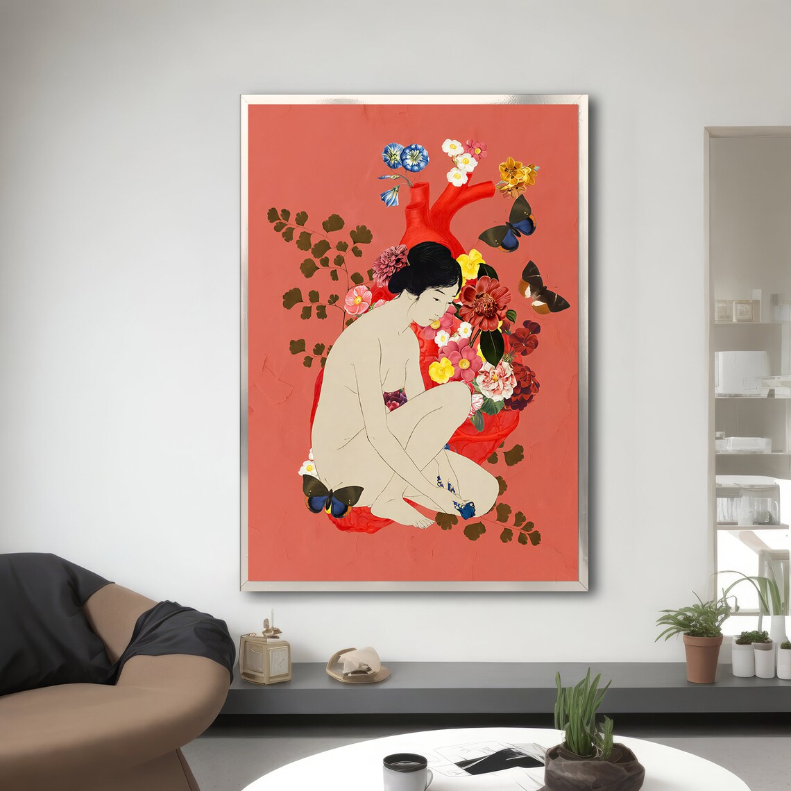 Elegant Nude Woman With Flowers And Butterflies - Image 3