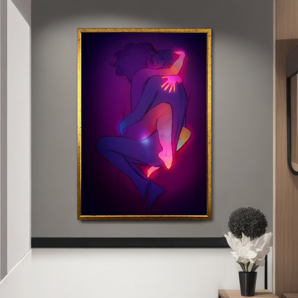 Neon Embrace Passionate Couple, Sensual Decor - Image 5