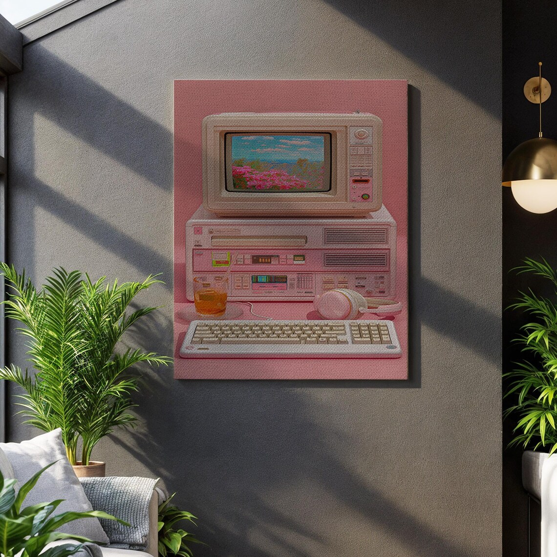 Retro Pink Vintage Computer Vaporwave Aesthetic Tech Nostalgia Canvas Poster