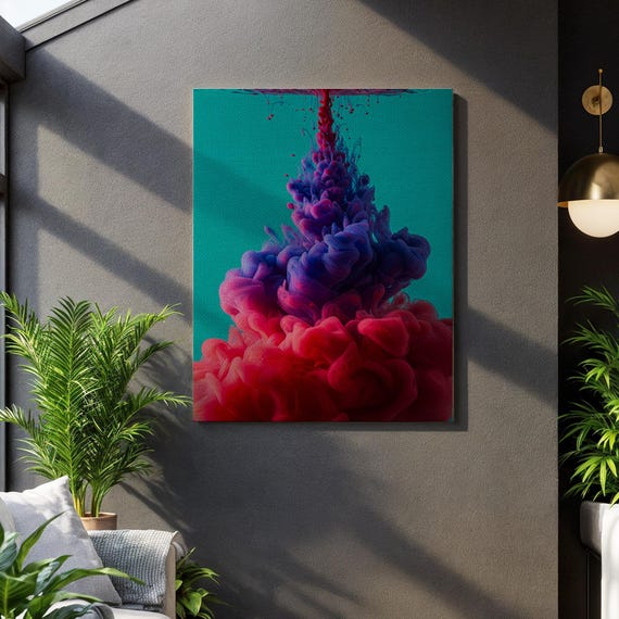 Colorful Ink Cloud Canvas Wall Art Vibrant Red And Purple Paint Splash In Water Abstract Artwork For Bold Living Room Or Office Decor