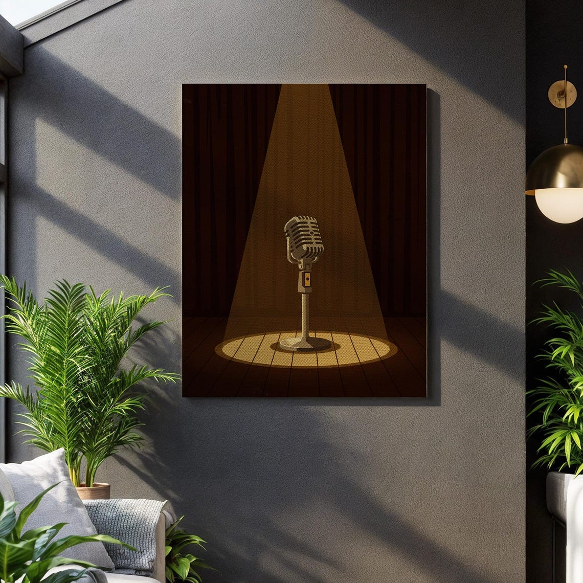 Vintage Microphone Spotlight Stage Music Retro Performance Art Print