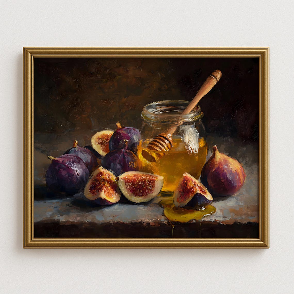 Fresh Figs With Honey Drizzle Golden Jar Farmhouse Still Life Poster