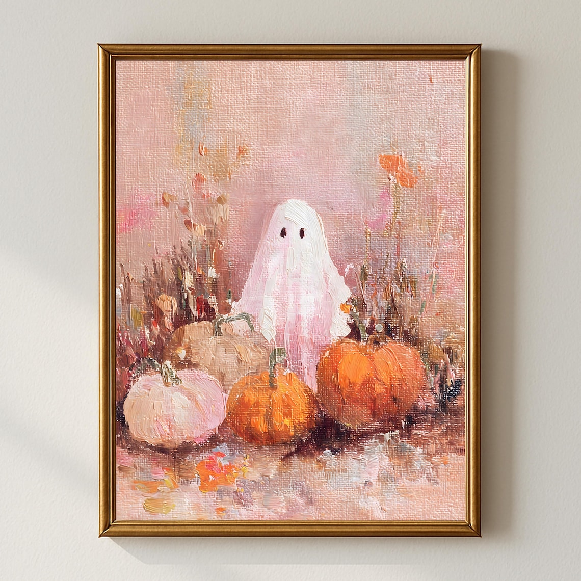 Pink Halloween Cute Ghost Pumpkins Spooky Season Pastel Art Poster