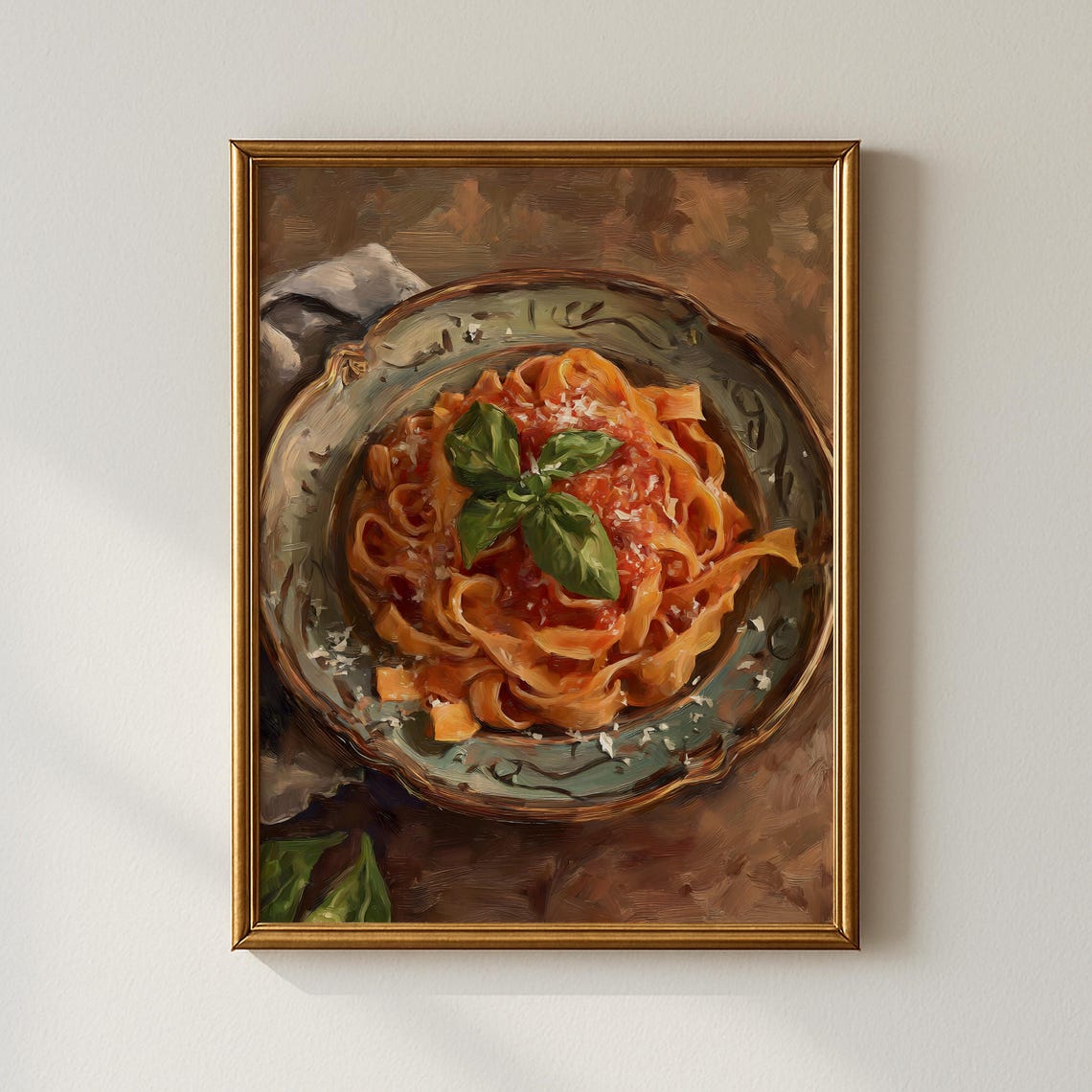 Fresh Pasta With Tomato Sauce And Basil Vintage Food Art Poster