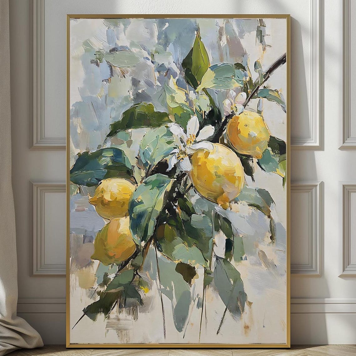 Lemon Tree Branch Painting Citrus Blossom Impressionist Poster