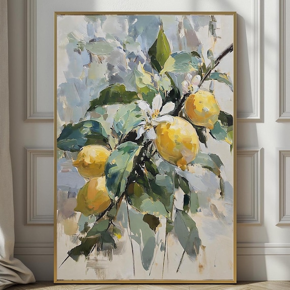 Lemon Tree Branch Painting Citrus Blossom Impressionist Poster
