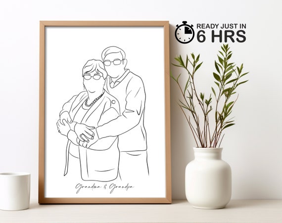 Personalized Grandpa Gift Custom Fathers Day Gift For Grandpa From Grandkids Grandparents And Grandchildren Wall Art Line Portrait