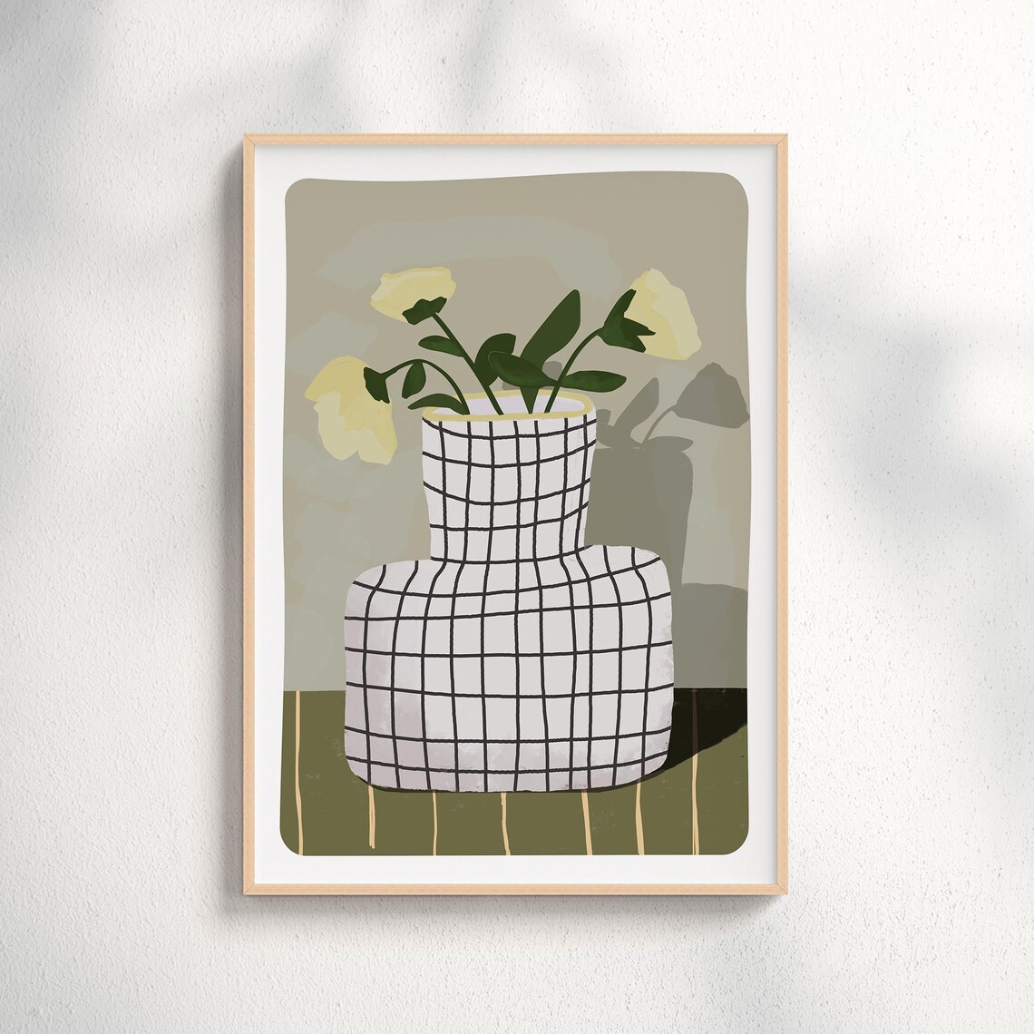Minimalist Vase Art Print Modern Botanical Wall Neutral Decor Checkered Poster Scandinavian Flower