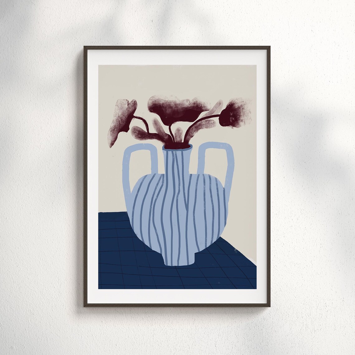 Blue Vase Modern Botanical Poster, Flower Illustration