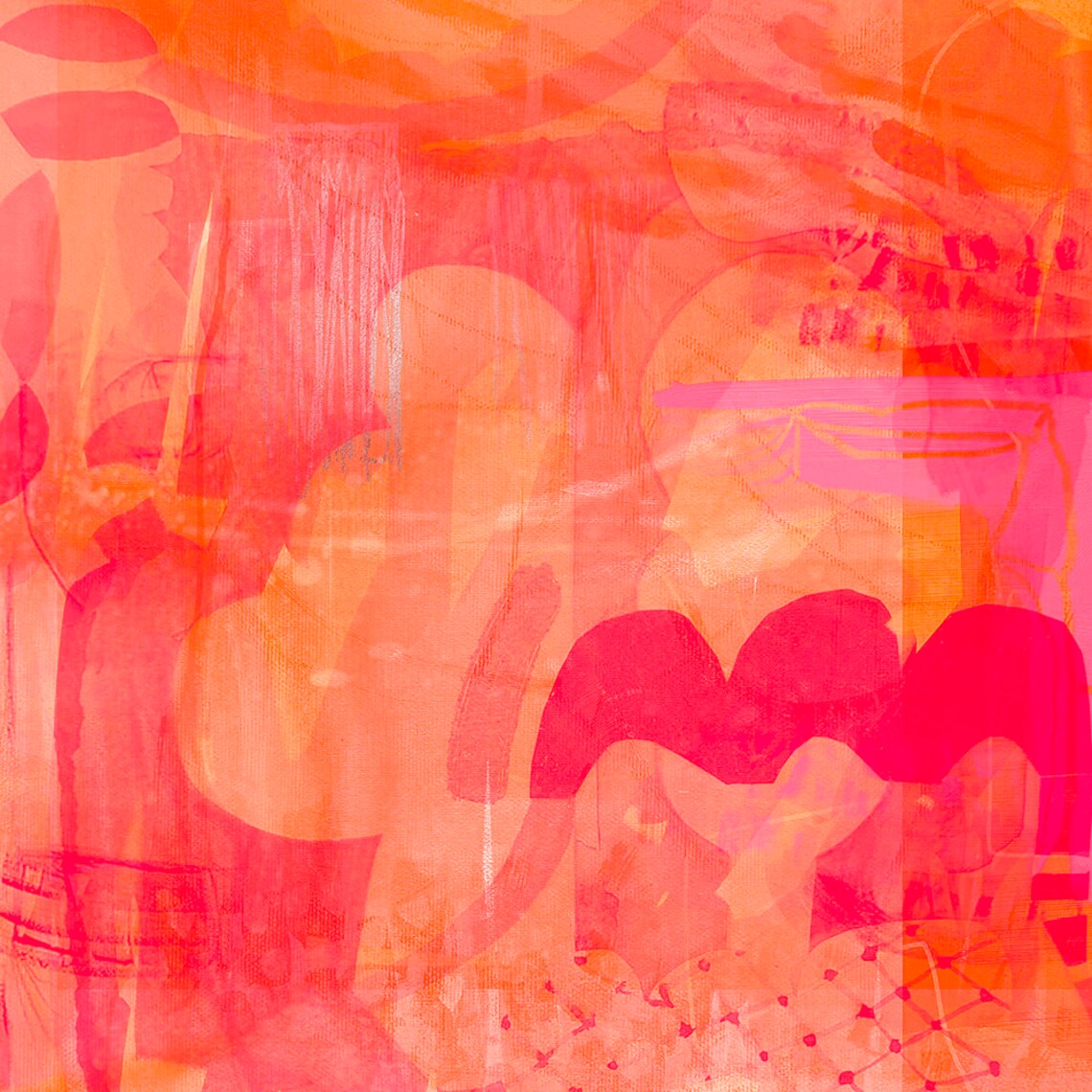 Bright Orange Abstract Art, Hot Pink Painting Print - Image 2