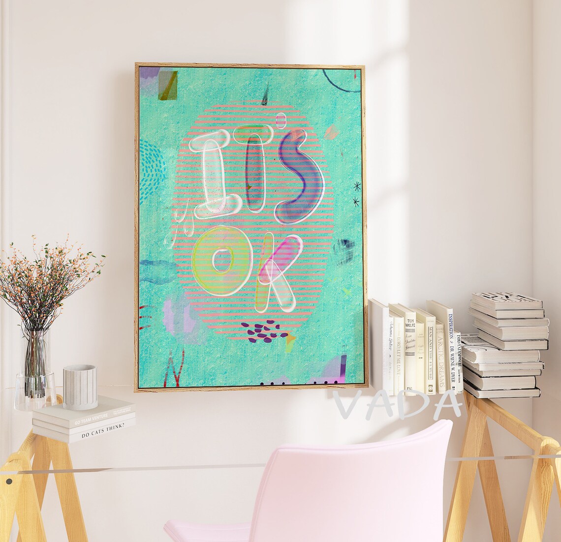It Is OK Mint Bubble Letters Retro Motivational Quote Art Poster - Image 2
