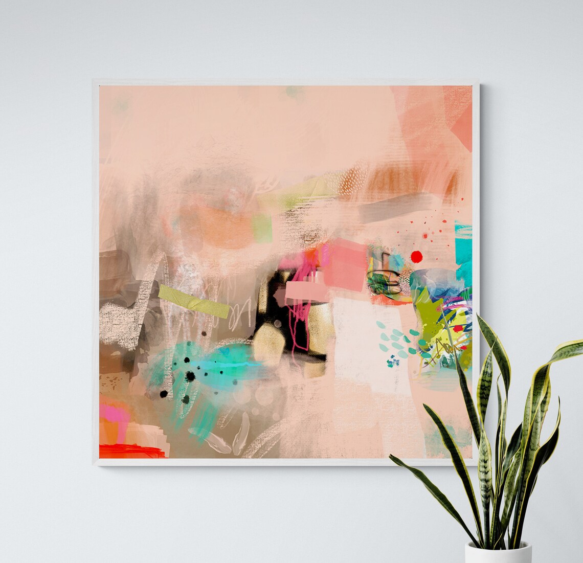 Light Coral Abstract Painting, Modern Art Print - Image 4