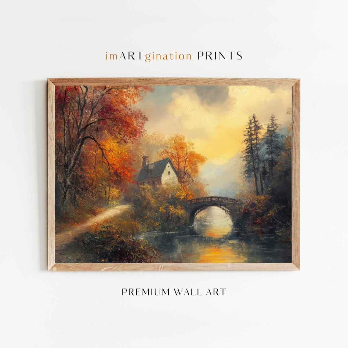 Vintage Fall Landscape Painting Fall Wall Art Fall Oil Painting Fall Print Autumn Decor Fall Bridge Fall Decor Moody Wall Art Print