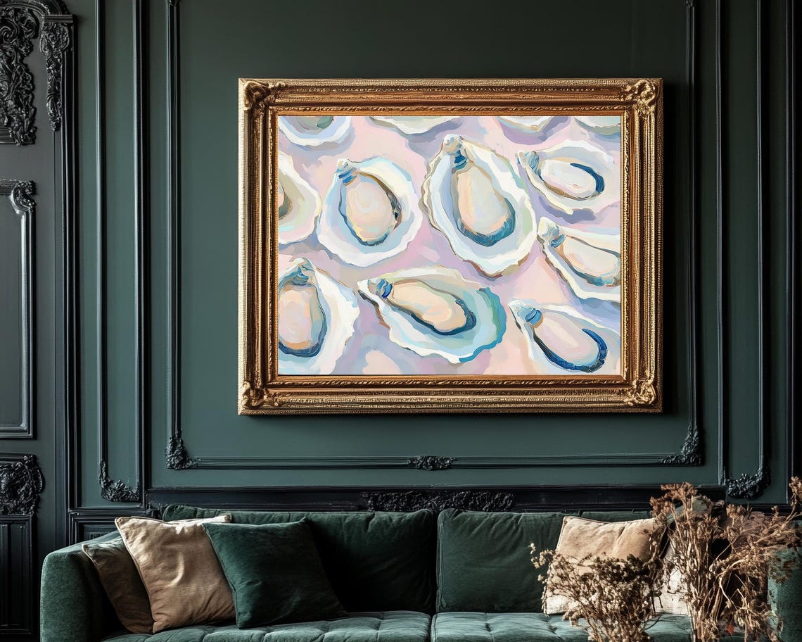 Pastel Oyster Shells On Pink Background Coastal Shell Art Poster - Image 4