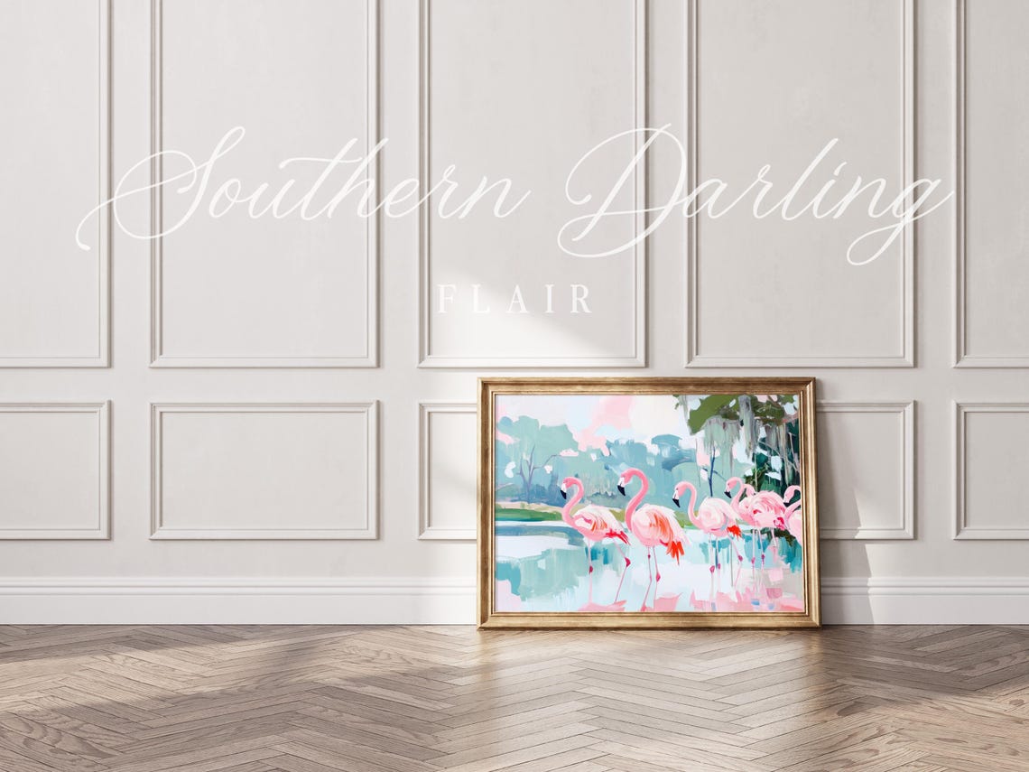 Pink Flamingos Wading In Lagoon Pastel Tropical Bird Art Poster - Image 5