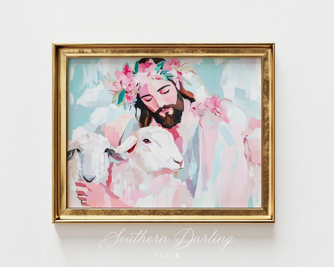 Pastel Abstract Jesus Shepherd Art Print, Modern Bible Art