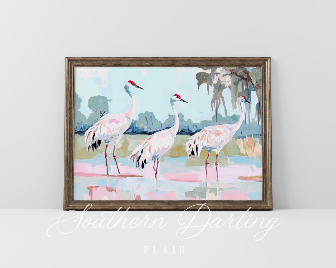 Sandhill Cranes Art Print, Florida Grandmillennial Style - Image 5