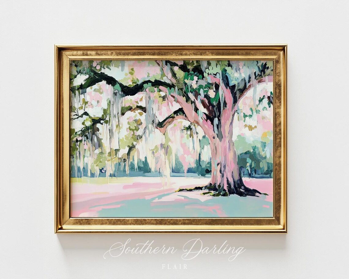 Pastel Live Oak Tree Painting, Southern Landscape