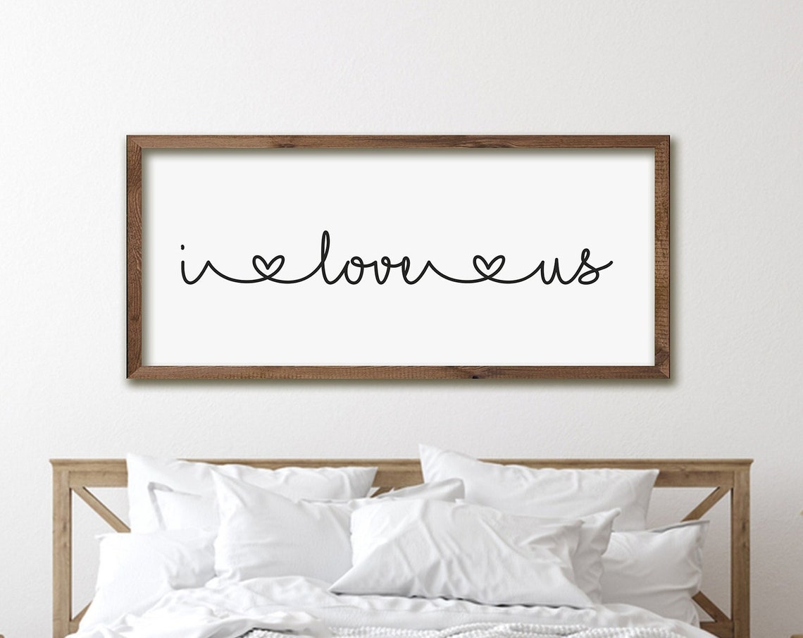 I Love Us Continuous Line Script Heart Sign Bedroom Wall Poster