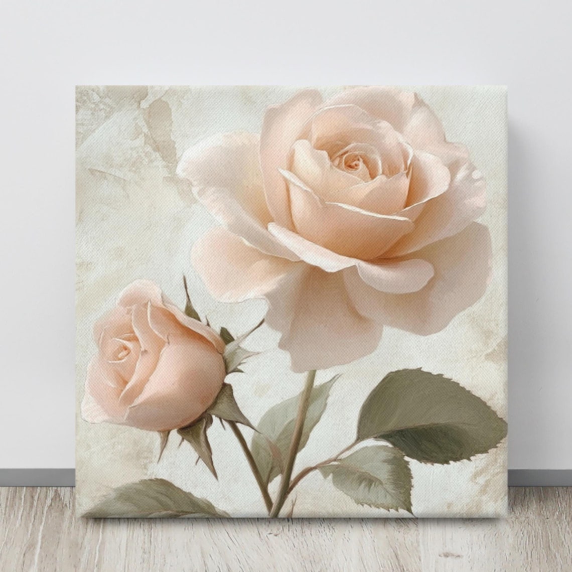 Blush Pink Roses Bloom and Bud Vintage Romantic Wall Art Poster