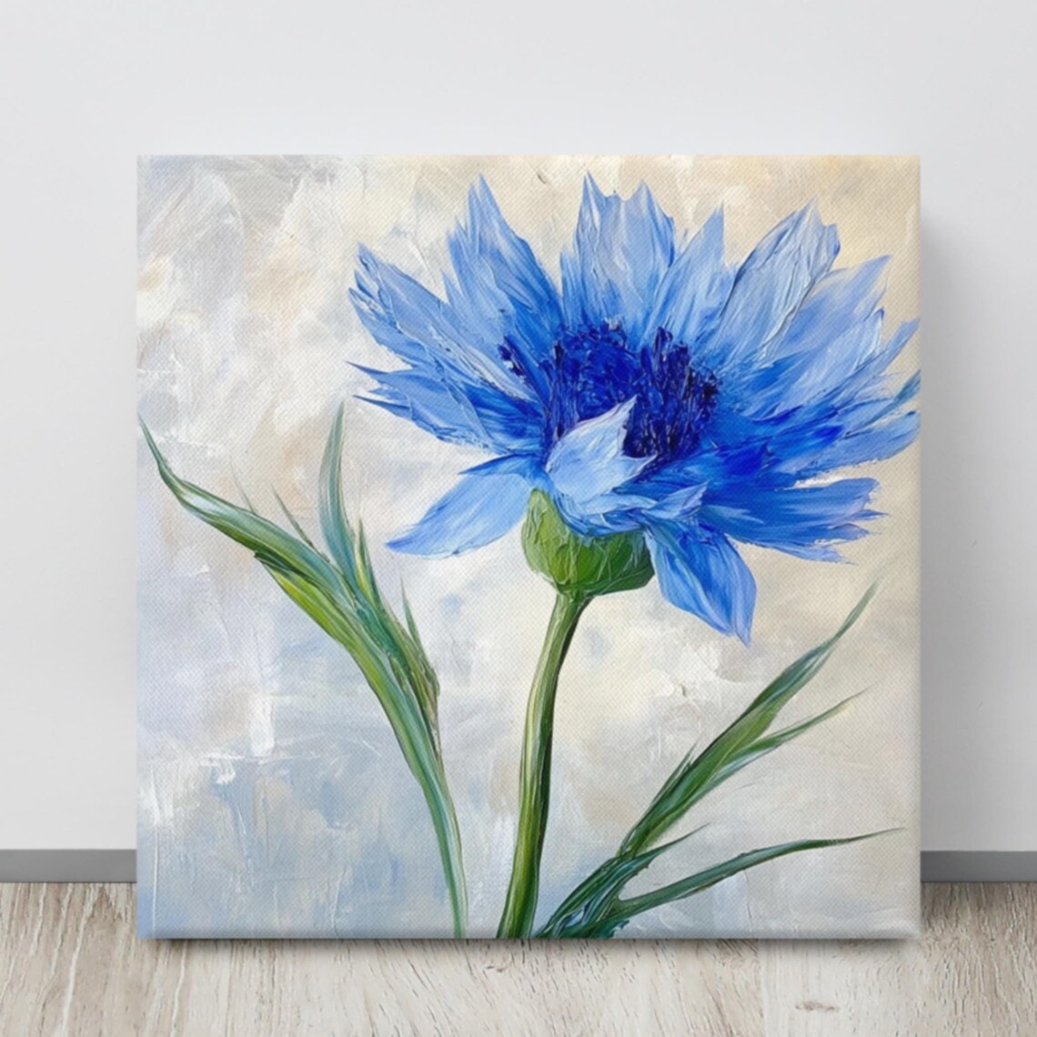Blue Cornflower Bloom Single Flower Oil Painting Print Poster